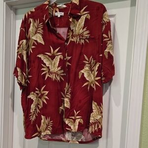 Pierre Cardin Maroon Red and Tan Tropical Print Shirt